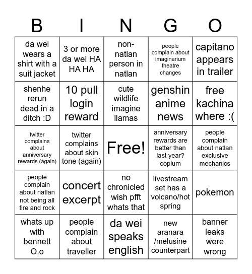 how well can the 5.0 livestream go Bingo Card