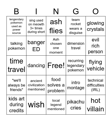 POKEMON MOVIE NIGHT BINGO Card