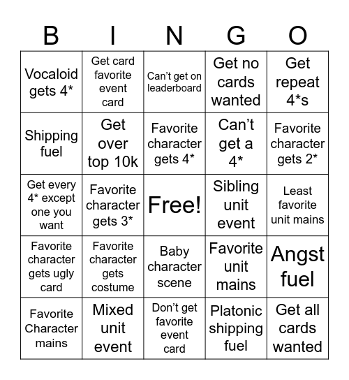 PJSK Event Bingo! Bingo Card