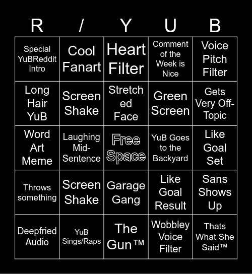 YuBReddit Bingo Card