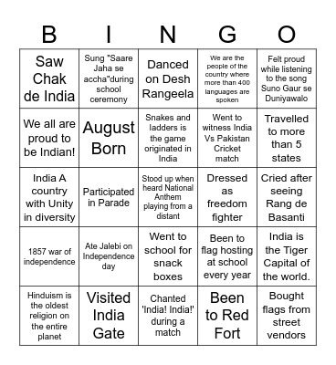 Independence Day Bingo Card