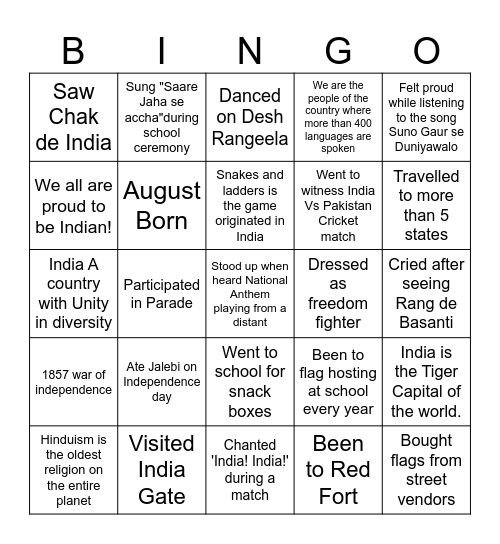 Independence Day Bingo Card