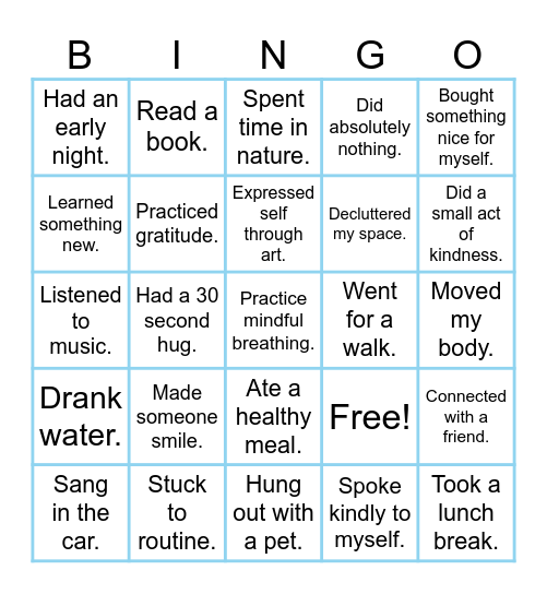 Self-Care Bingo Card