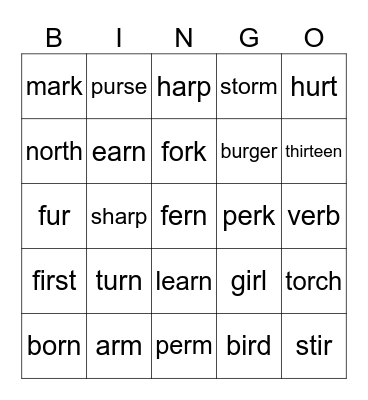 R-Controlled Vowels Bingo Card
