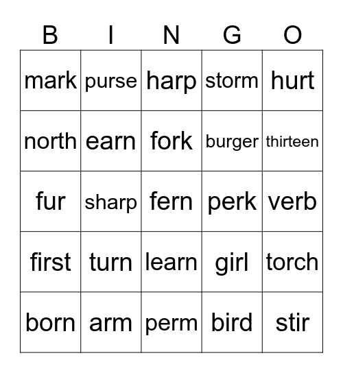 R-Controlled Vowels Bingo Card