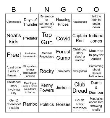 Max & Tom Conversation Topics Bingo Card