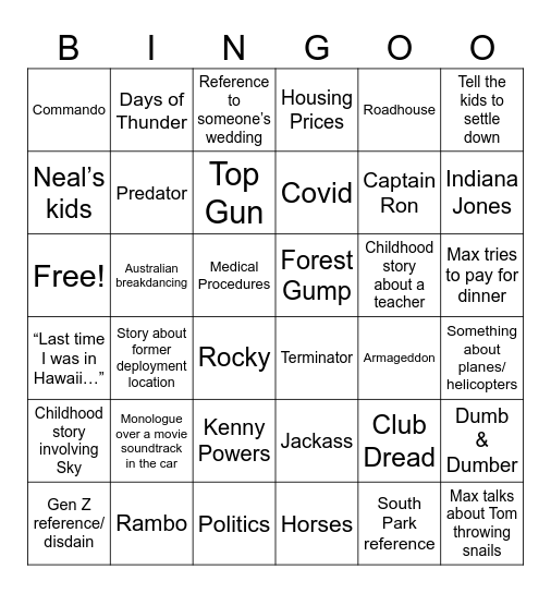 Max & Tom Conversation Topics Bingo Card