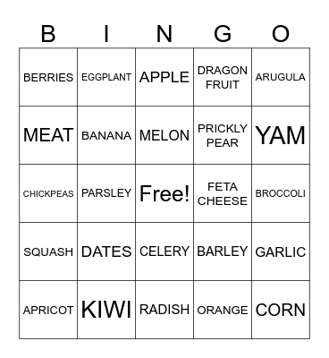 FOOD Bingo Card