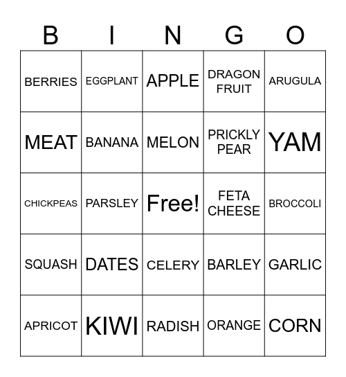 FOOD Bingo Card