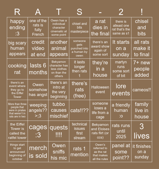 RATS SMP 2 BINGO Card