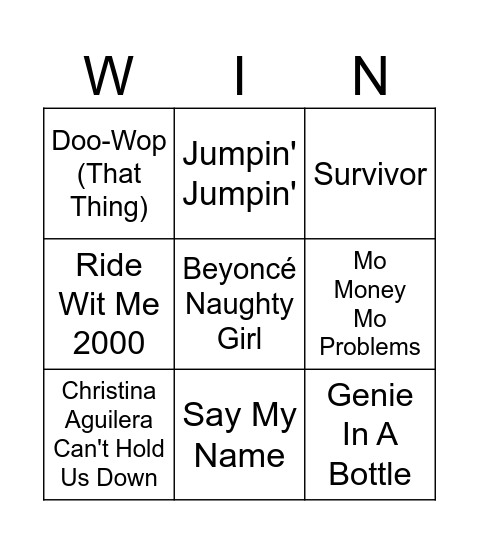 Barrio Hip Hop Bingo Card