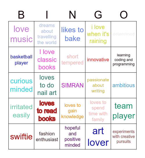 GET TO KNOW ME Bingo Card