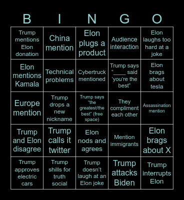 Elon Trump Interview Bingo Card