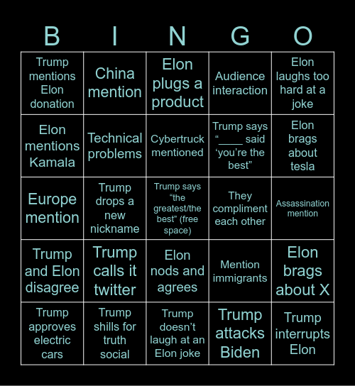 Elon Trump Interview Bingo Card