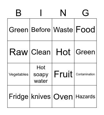 Food Safety Bingo Card