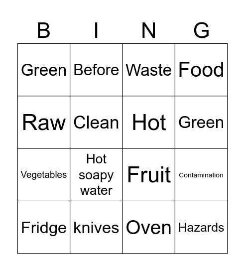 Food Safety Bingo Card