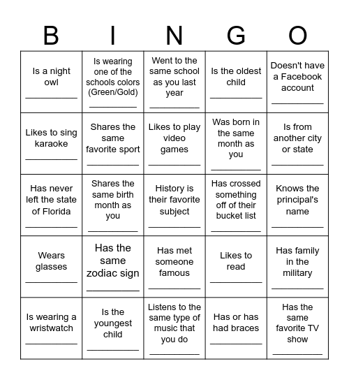 Icebreaker Bingo Card