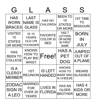 Glass Bingo Card