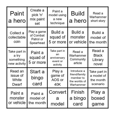 Warhammer Hobby Bingo Card