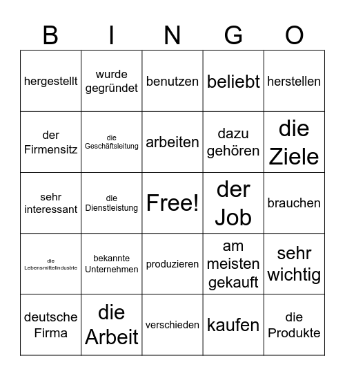 Unternehmen Deutsch Modul 1 Bingo Card