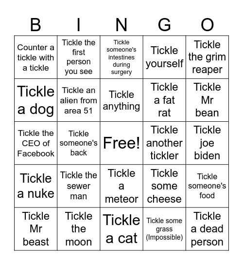 Tickle list Bingo Card