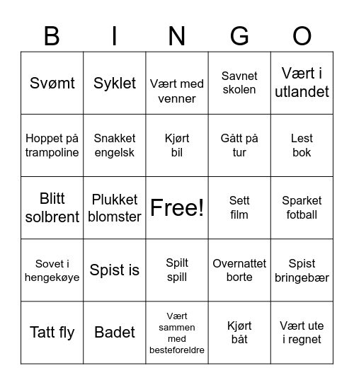 Sommerbingo Card