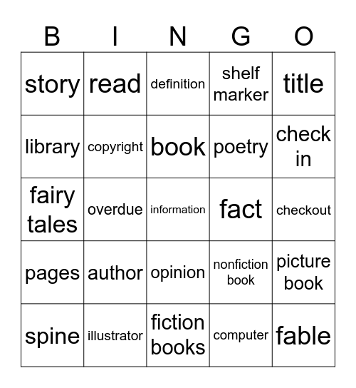 LIBRARY WORDS Bingo Card