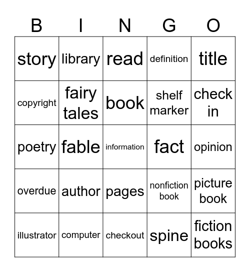 LIBRARY WORDS Bingo Card