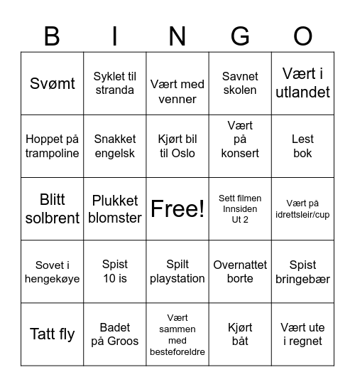 Sommerbingo Card