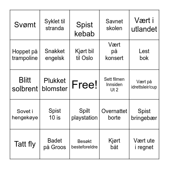 Sommerbingo Card