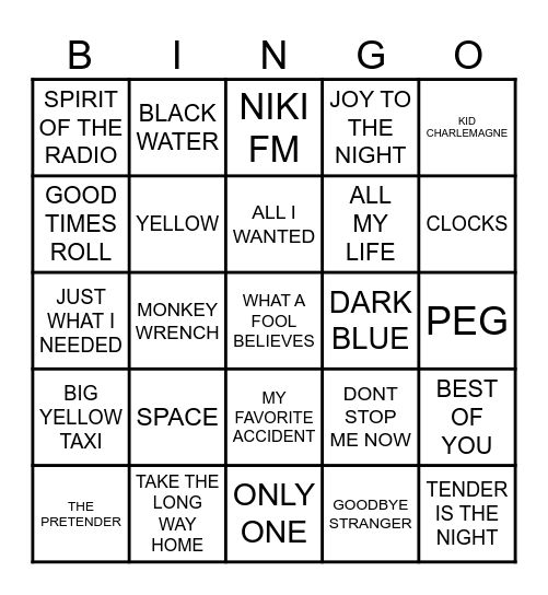 RANDOM SONGS Bingo Card