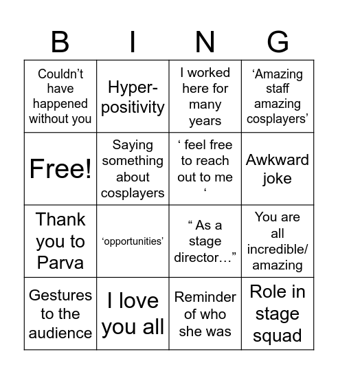 …. Bingo Card