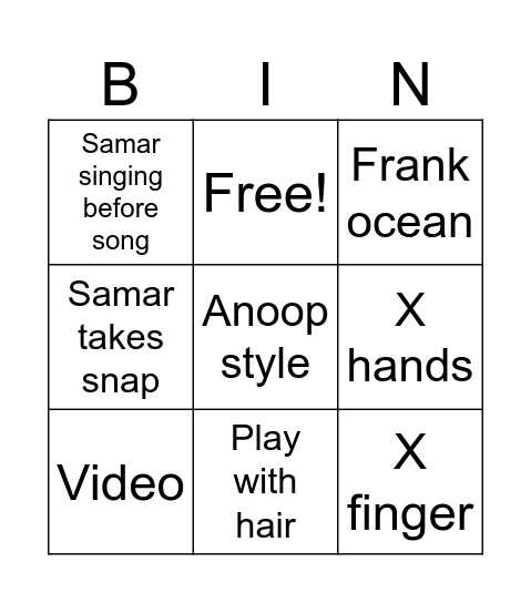 Jouj and Samar dance Bingo Card