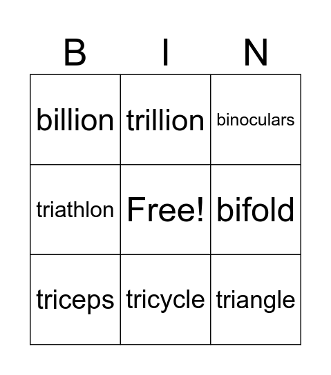 Prefix Bingo Card