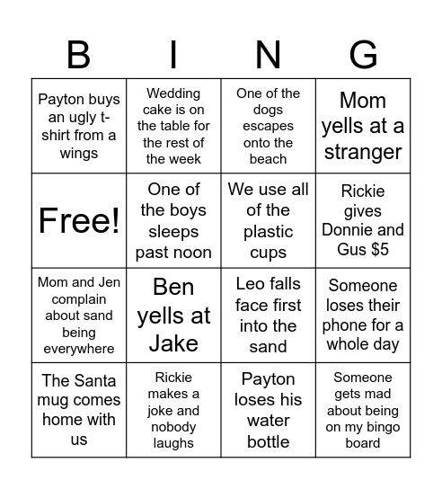 Seifert Vaycay 2024 Bingo Card