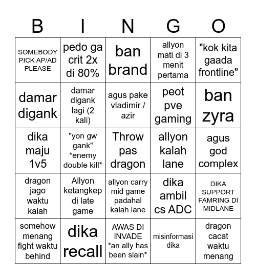 Lapas Bingo Card Bingo Card