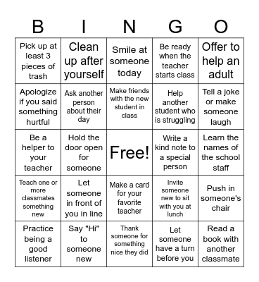 Kindness Bingo Card