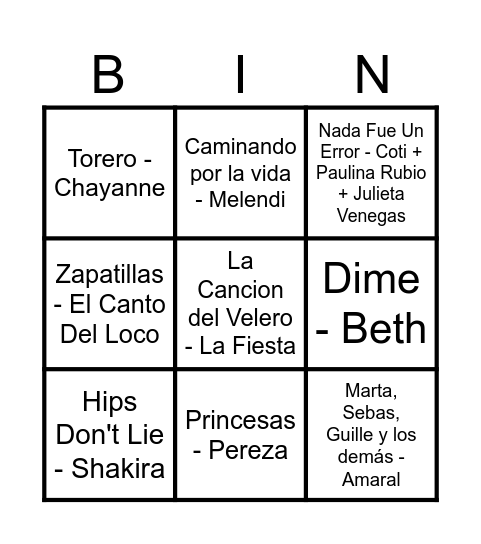 QUNA F2000s Bingo Card