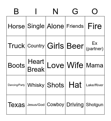 Country Bingo Card
