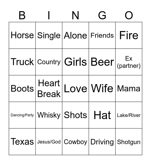 Country Bingo Card