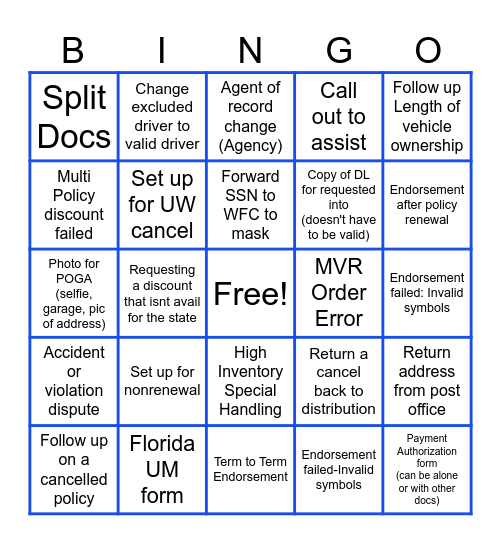 Processing Bingo Card
