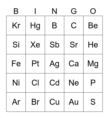 Chemistry Bingo Card