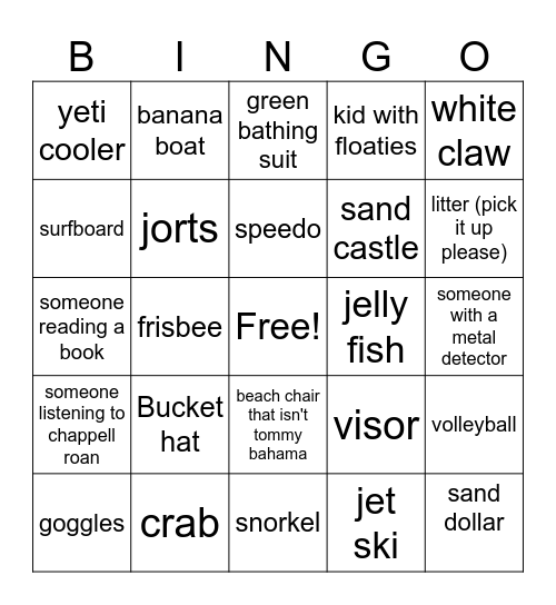 Beach Party Bingo! Bingo Card