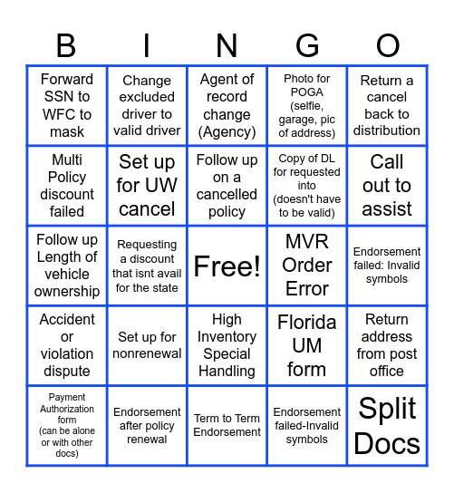Processing Bingo Card