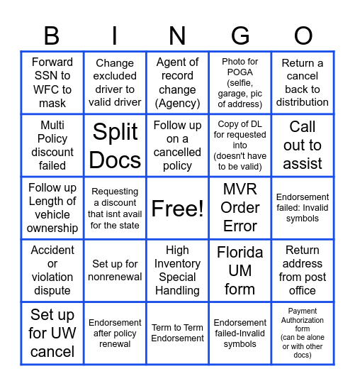 Processing Bingo Card