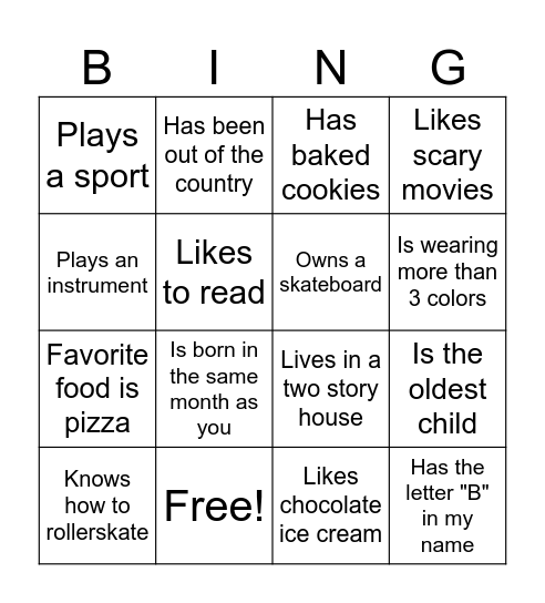 Find a Friend BINGO... Bingo Card