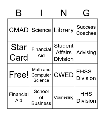 Student Resource Fair Bingo Card