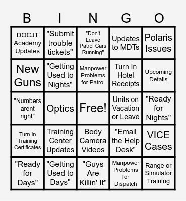 COMPSTAT Bingo Card