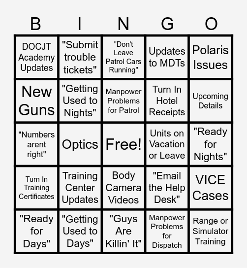 COMPSTAT Bingo Card