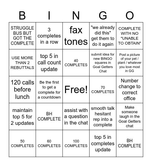 GOAL GETTER Bingo Card